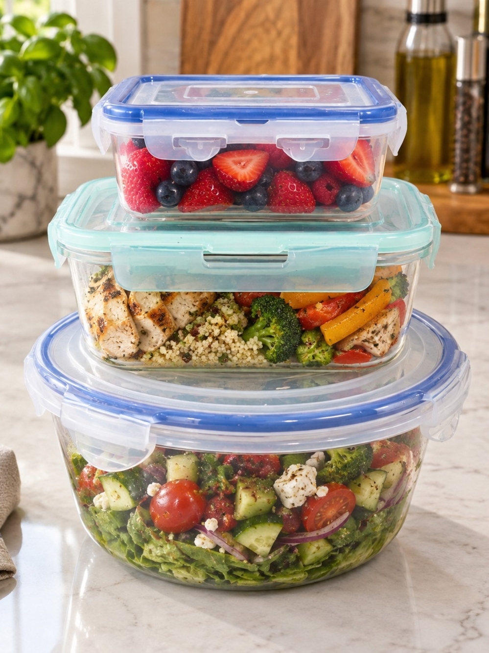 SET OF 3 Stackable Food Storage Containers